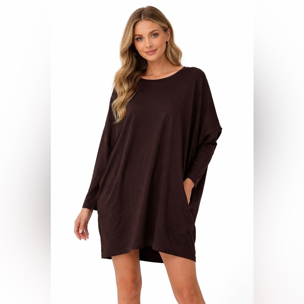 Bryn Walker Chocolate Brown Tunic Dress Oversized Long Sleeve Size Small